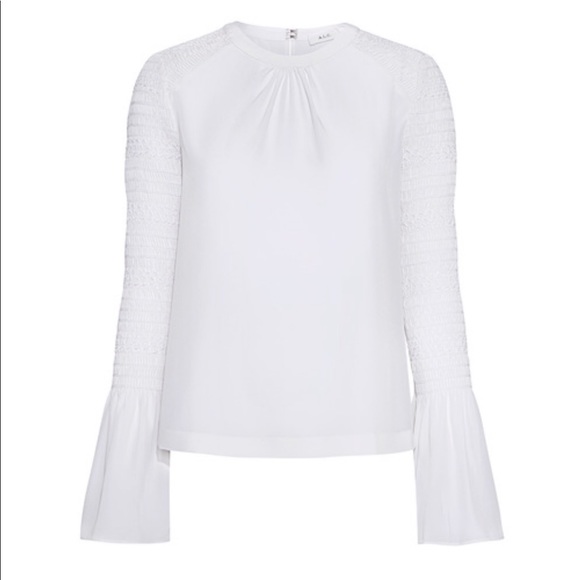 ALC Sidra Long Flare Sleeve Silk Blouse in Cream 6 - Picture 1 of 8